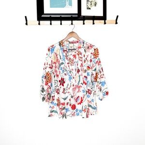 Johnny Was Silk Floral Blouse Size M | Boho Luxe Lightweight 100% Silk Top